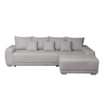 Coltar MARIBO L BUCLE extensibil, cu arcuri si lada depozitare, colt dreapta, gri cu nuante roz, 282x205x92 cm