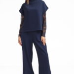 Pantaloni eleganti cu croiala dreapta, lejera, bleumarin