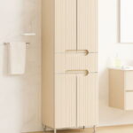 Dulap baie seria 033, front MDF, 4 usi, 1 sertar, crem, 60x31.6x166 cm