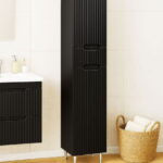Dulap baie seria 033, front MDF, 2 usi, 1 sertar, negru, 30x31.6x180 cm