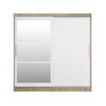 Dulap CORFU 02, cu usi glisante si oglinda, corp sonoma + usi alb, 200x60x200 cm