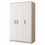 Dulap SMYK III - 19, 3 usi, corp sonoma, front alb, verde, 120x50x193 cm