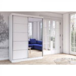 Dulap VISTA 05, usi glisante, oglinda, 6 rafturi, bara de haine, alb, 150x61x200 cm