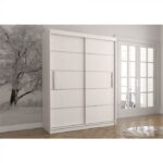 Dulap VISTA 06, usi glisante, 6 rafturi, bara de haine, alb, 150x61x200 cm