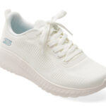 Pantofi sport Dama SKECHERS albi, BOBS SQUAD CHAOS, din material textil