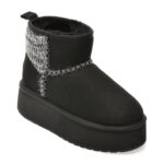 Ghete Femei EMU negre, STINGER KNIT FLATFORM, din piele intoarsa