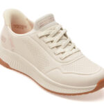 Pantofi sport Dama SKECHERS albi, BOBS SQUAD 4, din piele ecologica