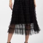 Fusta din tulle, cu volane in straturi, lunga, neagra