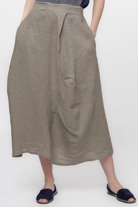 fusta-lunga-din-in-cu-falduri-camel-copie-707858 Fusta lunga din in, cu falduri, bej inchis - imagine 1