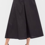 Fusta lunga din poplin de bumbac satinat cu pliu vertical, neagra