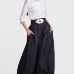 Fusta lunga gogosar, din in mercerizat, neagra