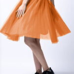 Fusta midi din tulle plisat, portocalie