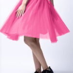 Fusta midi din tulle plisat, roz