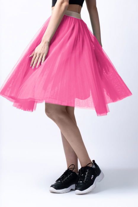 fusta-midi-din-tulle-plisat-rosie-copie-192031 Fusta midi din tulle plisat, roz - imagine 1