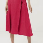 Fusta midi in stil petrecut din in, fucsia
