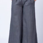 Fusta pantalon gri casual, din in, cu o curea fancy