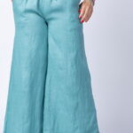 Fusta pantalon turcoaz aqua casual, din in, cu o curea fancy