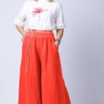 Fusta pantalon corai, casual, din in, cu o curea fancy