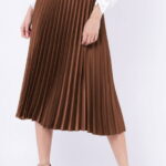 Fusta plisata, satinata, midi, camel