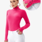 Helanca pulover cu guler inalt si nasturei pe maneca, fucsia
