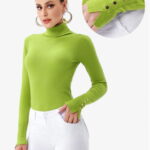 Helanca pulover cu guler inalt si nasturei pe maneca, verde oliv