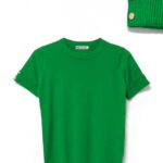 Pulover labaza gatului, cu maneca scurta si nasturei metalici, verde