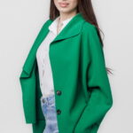 Jacheta scurta oversize, din stofa verde