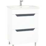 Set Baza front MDF si Lavoar seria 056, cu sertare, 60 cm, alb + antracit