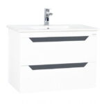Set Baza front MDF si Lavoar, seria 056, 70 cm, suspendata cu sertare, alb antracit