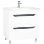 Set Baza cu front MDF si Lavoar, seria 056, sertare, 80 cm, alb antracit
