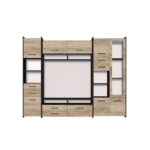 Mobila Living MOKKA II, 3 corpuri, corp PAL maro inchis, fronturi PAL stejar, 232x53x200 cm
