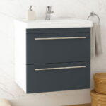 Set Baza front MDF si Lavoar seria 766, suspendata cu sertare, 60 cm, antracit