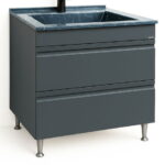 Set Baza front MDF si Lavoar granit seria 486, cu sertare, 80 cm, antracit