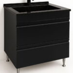 Set Baza front MDF si Lavoar granit seria 486, cu sertare, 80 cm, negru