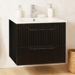 Set Baza front MDF si Lavoar seria 033, suspendata cu sertare, 60 cm, negru