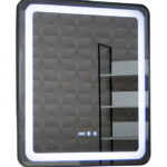 Oglinda cu iluminare LED, functie dezaburire, ceas si termometru, MD3, rama negru, 70x80 cm