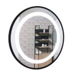 Oglinda cu iluminare LED si functie dezaburire, MD3, rama neagra, diametru 60 cm