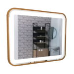 Oglinda cu iluminare LED si functie dezaburire, MD4, rama aurie, 80x60 cm