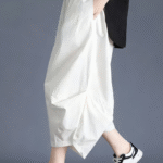 Pantaloni balon cu drapaj lateral, stil japonez, albi