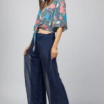 Pantaloni bleumarin din matase si vascoza,, tip salvari