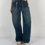 Pantaloni jeans denim croiala larga, albastru
