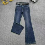 Pantaloni jeans denim CUDI, croiala evazata, cu curea inclusa