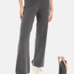 Pantaloni largi si drepti, casual, din tricotaj fin, gri