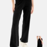 Pantaloni largi si drepti, casual, din tricotaj fin, negri