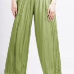 Pantaloni verde oliv din matase si vascoza,, tip salvari