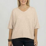 Pulover pufos cu alpaca, oversize cu maneca fluture, bej