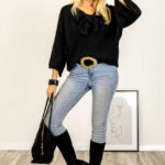 Pulover reversibil negru, oversize cu funda si maneca fluture