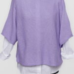 Bluza din bumbac tricotat cu maneca scurta kimono, lila