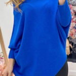 Pulover superversatil cu maneca fluture si colt din vascoza, albastru