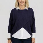 Pulover tip poncho petrecut asimetric, bleumarin
